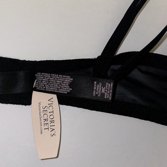 Victoria's Secret Bra 38C Blue Black Lace Bombshell Plunge Padded 2 Cup Holiday - Picture 7 of 9